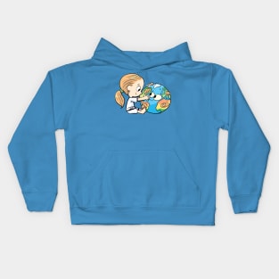 little girl cares for the injured planet earth Kids Hoodie